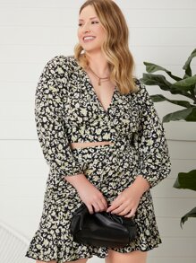 SHEIN Top corto con estampado & Falda bajo con fruncido - Multicolor - Ver 2