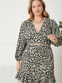 SHEIN Top corto con estampado & Falda bajo con fruncido - Multicolor - Ver 6