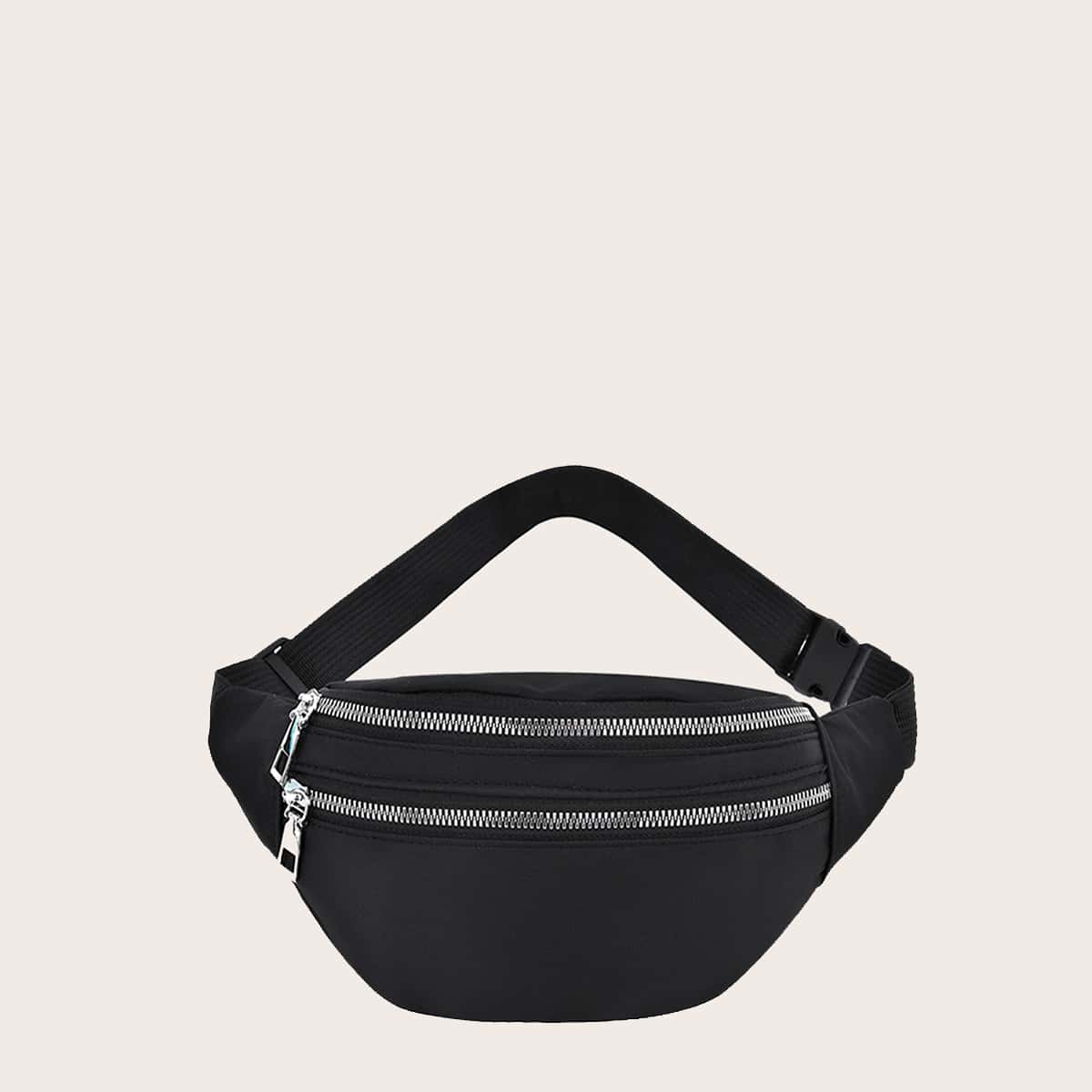 

Solid Zip Fanny Pack, Black