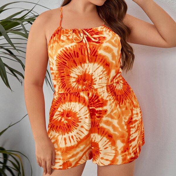 

Plus Spiral Tie Dye Cami Romper, Orange