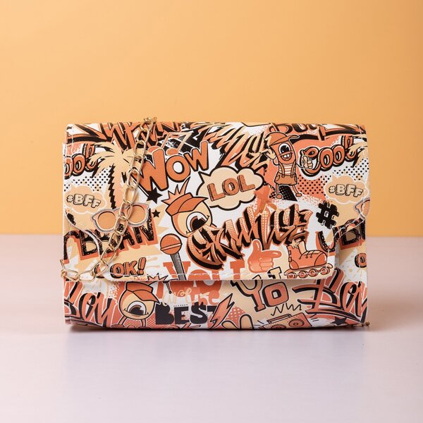 

Pop Art Pattern Flap Chain Crossbody Bag, Orange