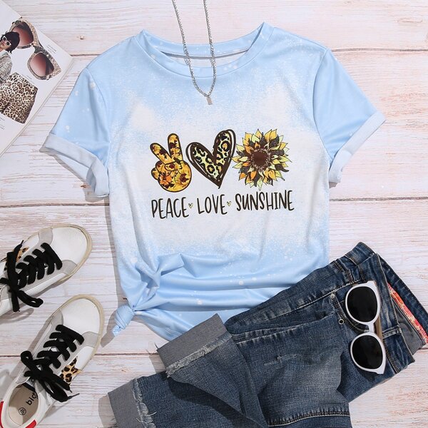 

Plus Sunflower And Letter Graphic Tee, Baby blue