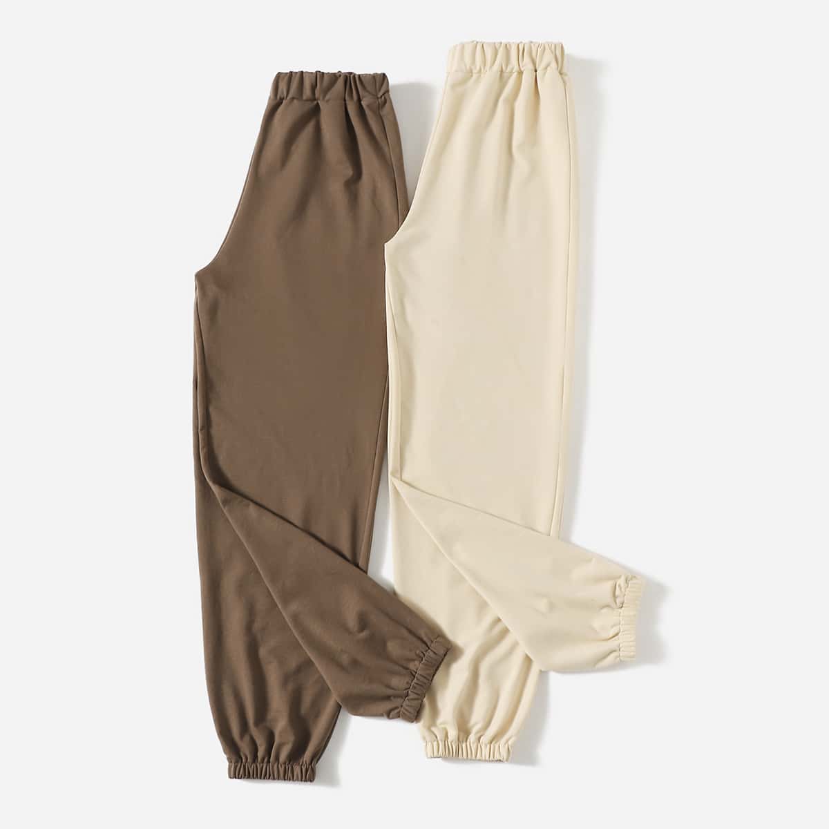 

2pcs Solid Elastic Waist Sweatpants, Multicolor