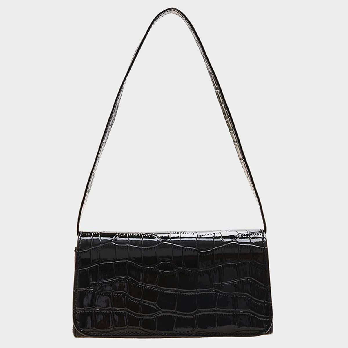 

Croc Embossed Flap Shoulder Bag, Black
