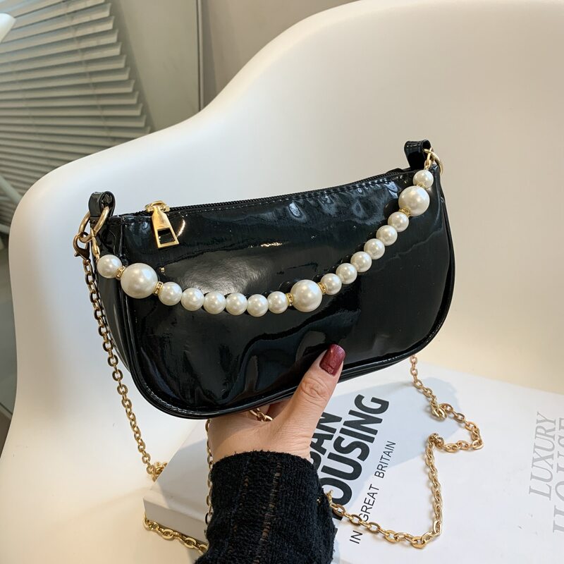 

Faux Pearl Handle Satchel Bag, Black