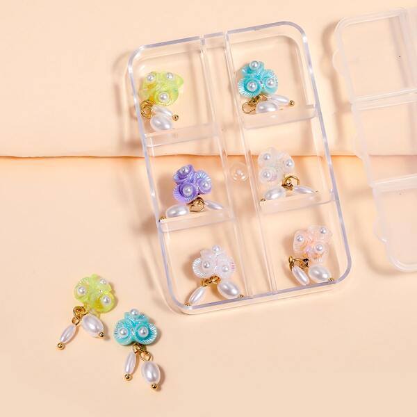 

6pcs Flower Nail Art Decoration, Multicolor