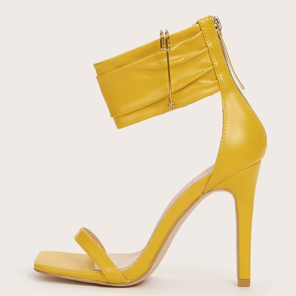 

Metal Decor Ankle Strap Sandals, Yellow