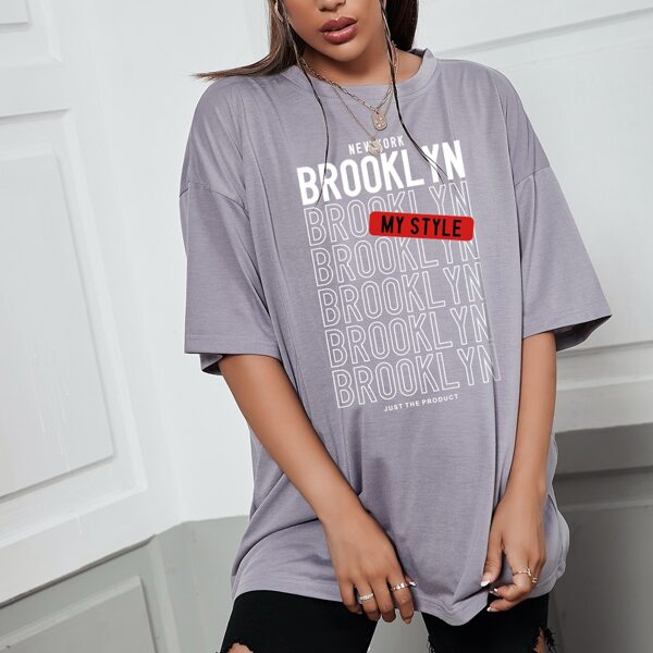 

Letter Graphic Drop Shoulder Oversized Tee, Dusty purple