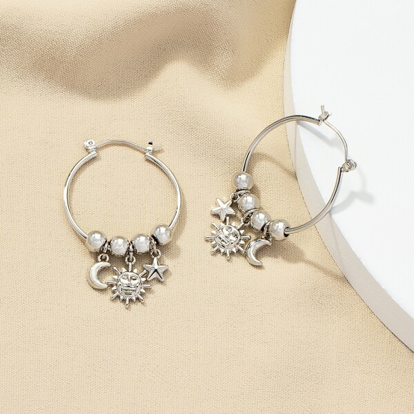 

Star & Moon Drop Earrings, Silver