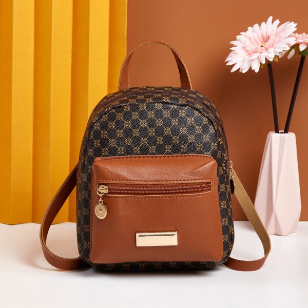 

Graphic Print Pocket Front Classic Backpack, Brown