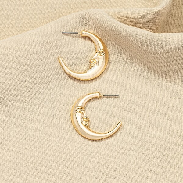 

Moon Design Open Hoop Earrings, Gold