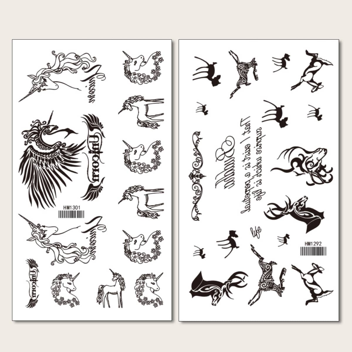 

2sheets Animal Pattern Tattoo Sticker, Black