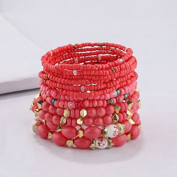 

12pcs Beaded Bracelet, Red