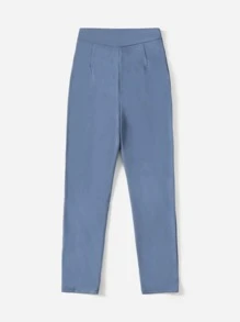 SHEIN LUNE Single Button Split Hem Skinny Pants - Dusty Blue - View 2