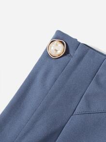 SHEIN LUNE Single Button Split Hem Skinny Pants - Dusty Blue - View 5