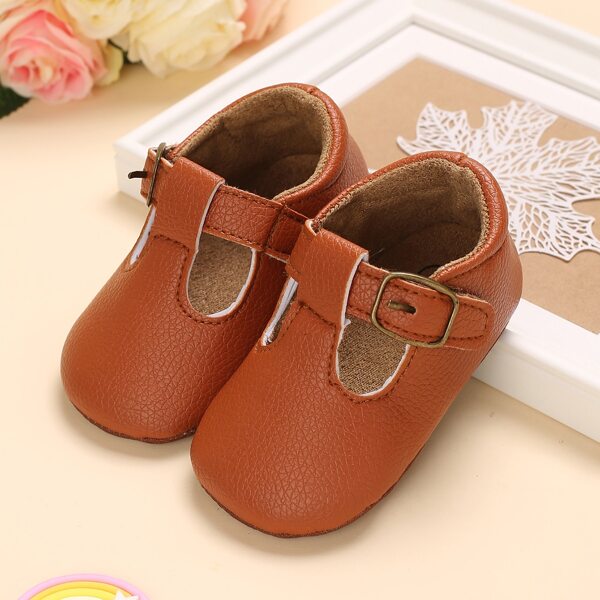 

Baby Girl Minimalist Buckle Decor Flats, Brown