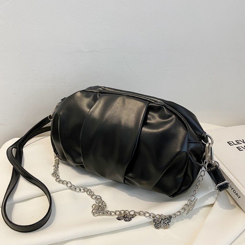 

Butterfly Chain Ruched Shoulder Bag, Black