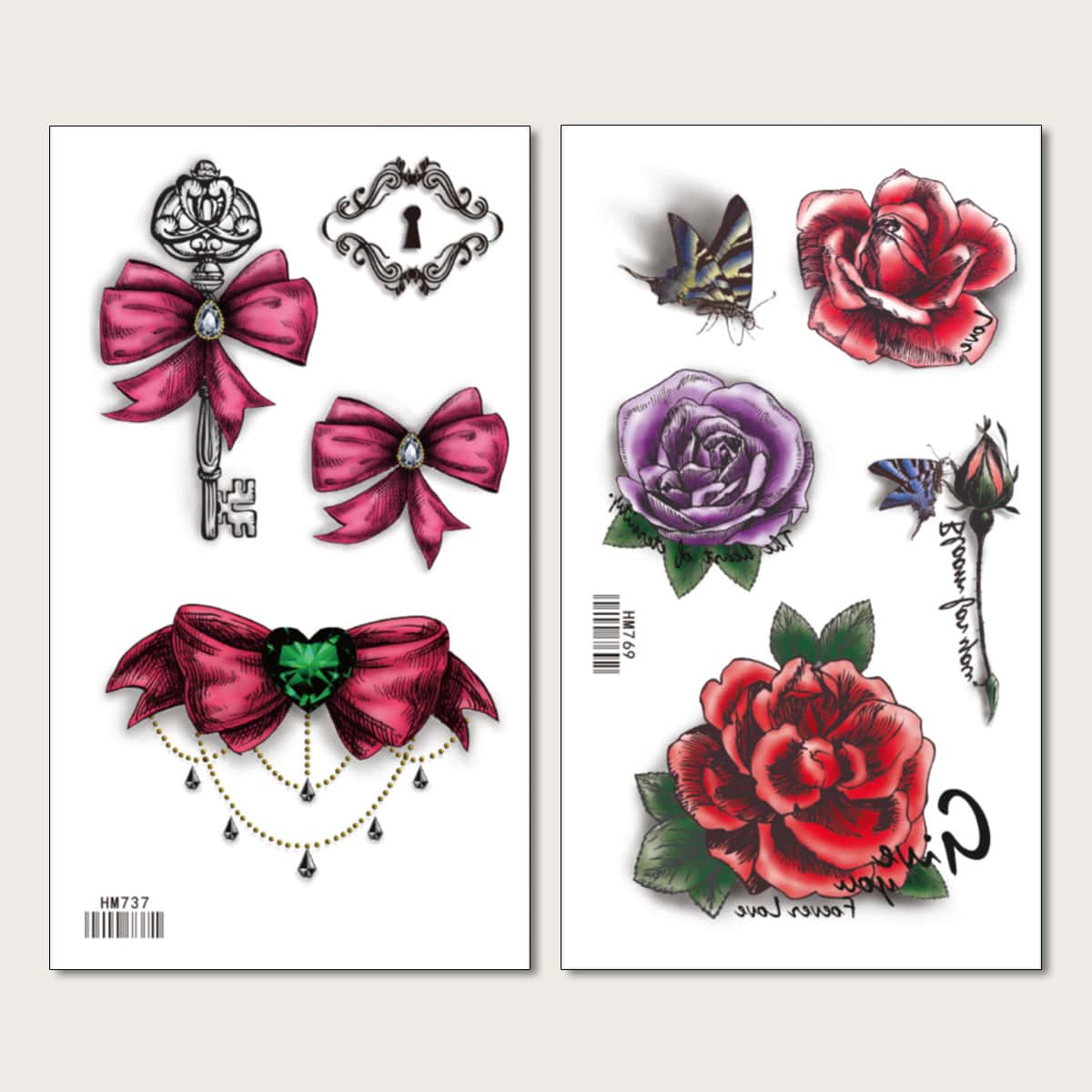 

2sheets Mixed Pattern Tattoo Sticker, Red