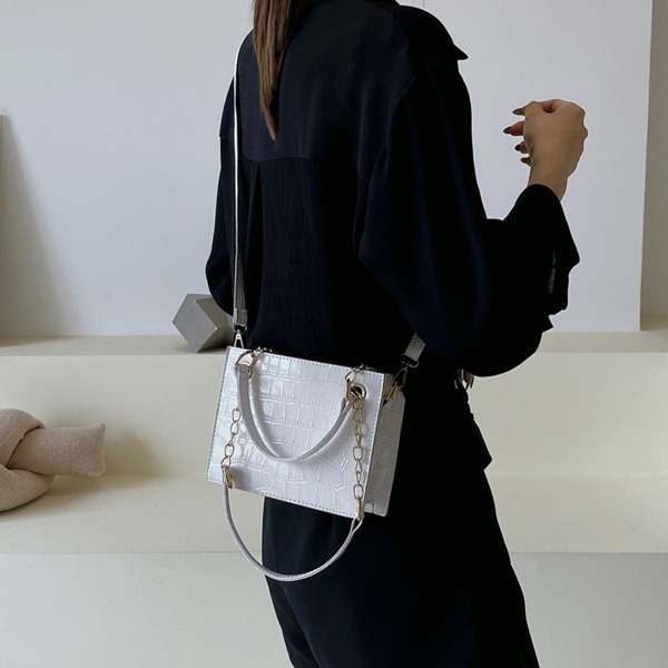 

Croc Embossed Chain Shoulder Bag, White