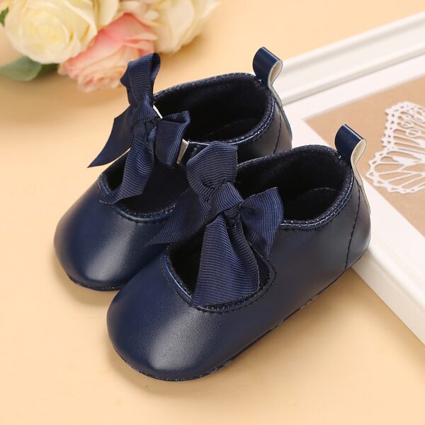 

Baby Girl Minimalist Bow Decor Flats, Navy blue