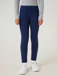 SHEIN Girls Rib-knit Leggings - Navy Blue - View 1