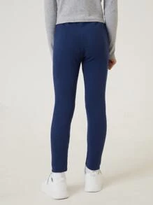 SHEIN Girls Rib-knit Leggings - Navy Blue - View 2