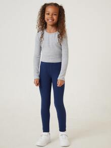 SHEIN Girls Rib-knit Leggings - Navy Blue - View 3