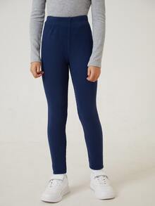 SHEIN Girls Rib-knit Leggings - Navy Blue - View 4