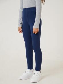SHEIN Girls Rib-knit Leggings - Navy Blue - View 5