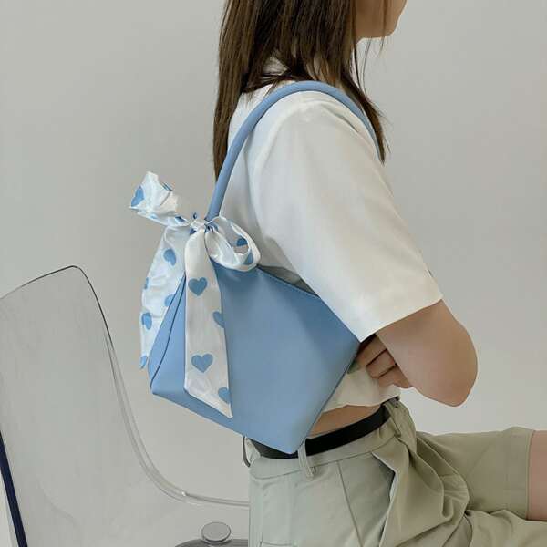 

Scarf Decor Shoulder Bag, Blue
