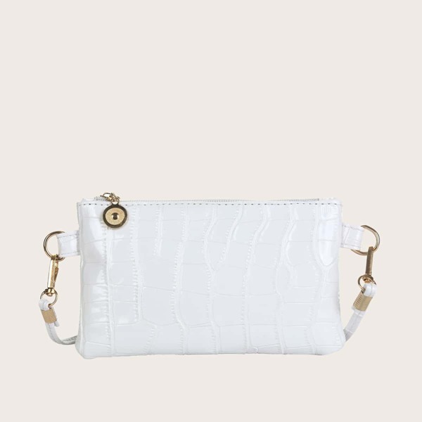 

Minimalist Croc Embossed Crossbody Bag, White