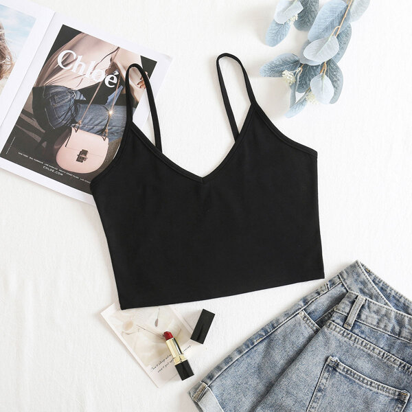 

Solid Crop Cami Top, Black