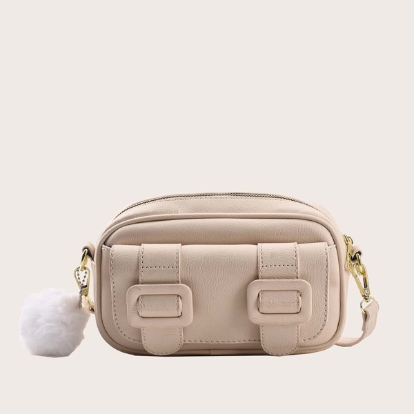 

Minimalist Buckle Decor Crossbody Bag, Beige