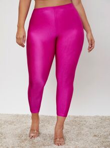 SHEIN Essnce Plus High Waist Leggings - Hot Pink - View 1