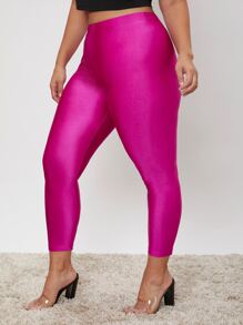 SHEIN Essnce Plus High Waist Leggings - Hot Pink - View 3