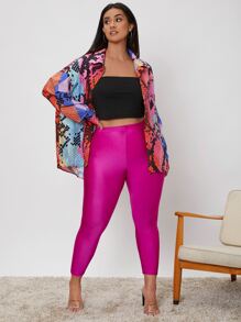 SHEIN Essnce Plus High Waist Leggings - Hot Pink - View 5