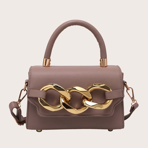 

Chain Decor Satchel Bag, Khaki