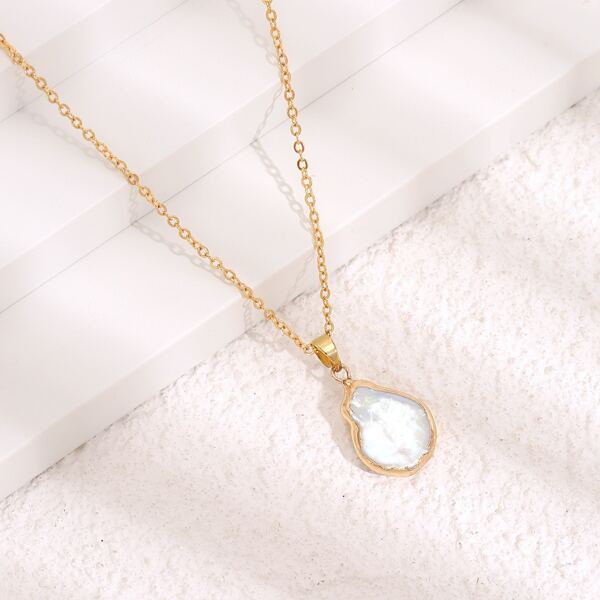 

Irregular Pearl Charm Necklace, Gold