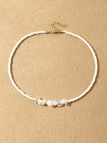 Vòng cổ đính cườm bằng đá trang trí - trắng - Xem 1