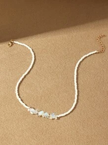 Vòng cổ đính cườm bằng đá trang trí - trắng - Xem 2