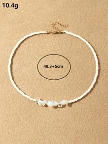 Vòng cổ đính cườm bằng đá trang trí - trắng - Xem 4