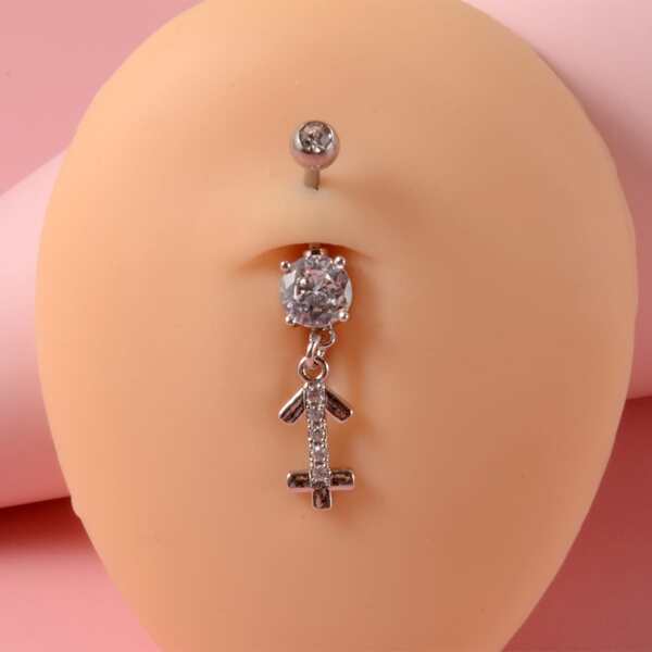 

Zircon Sagittarius Decor Navel Belly Ring, Silver