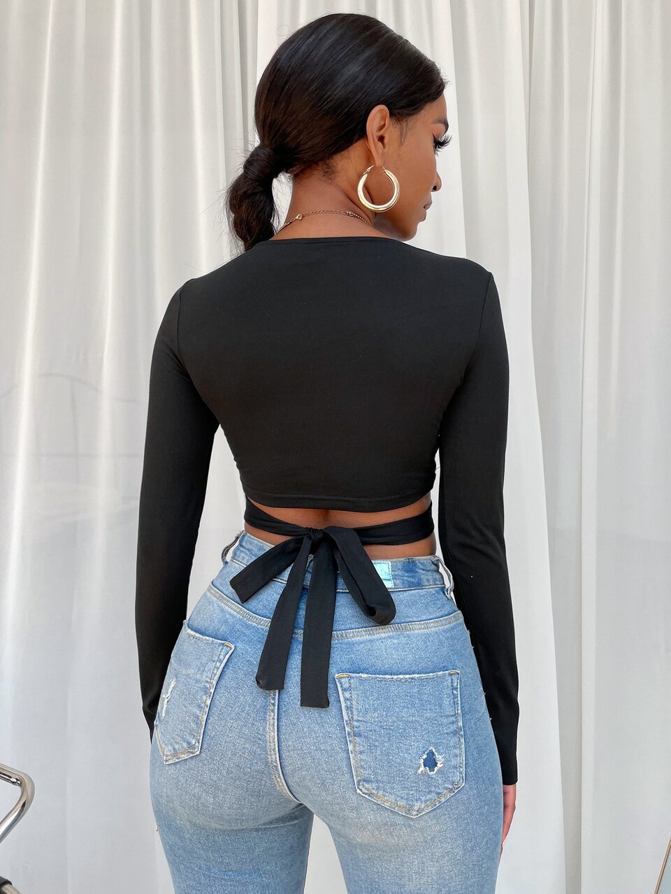 Solid Cut Out Tie Back Tee
