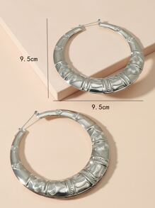 紋理質感金屬圓耳環 - 銀色 - 查看 2