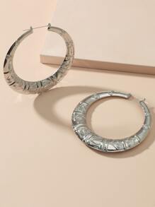 紋理質感金屬圓耳環 - 銀色 - 查看 3