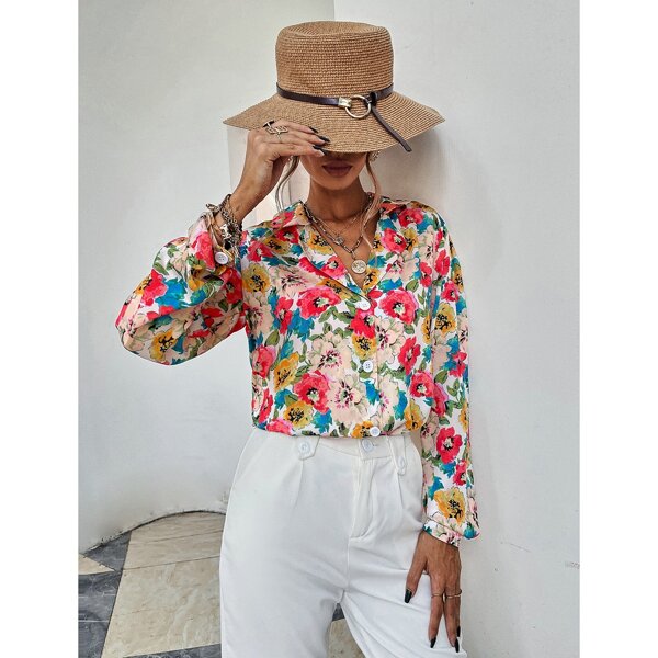 

Allover Floral Longline Blouse, Multicolor