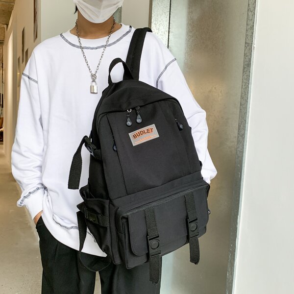

Men Letter Graphic Backpack, Black