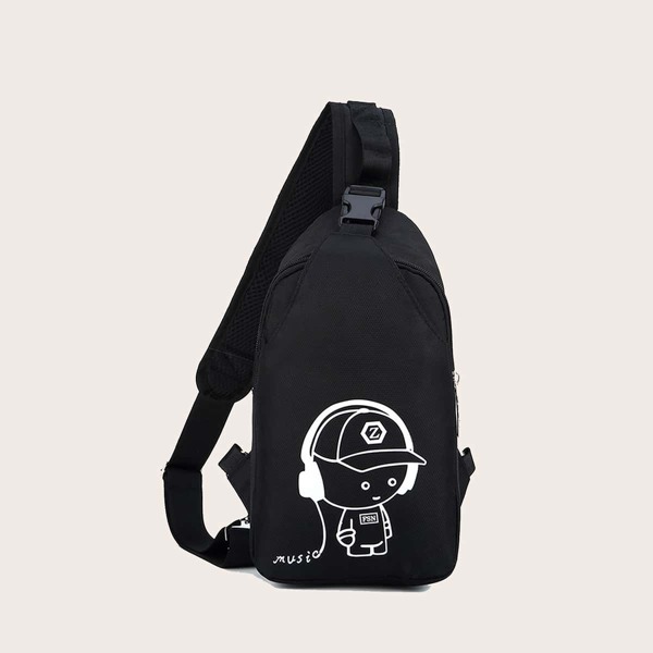 

Men Cartoon Graphic Fanny Pack, Black