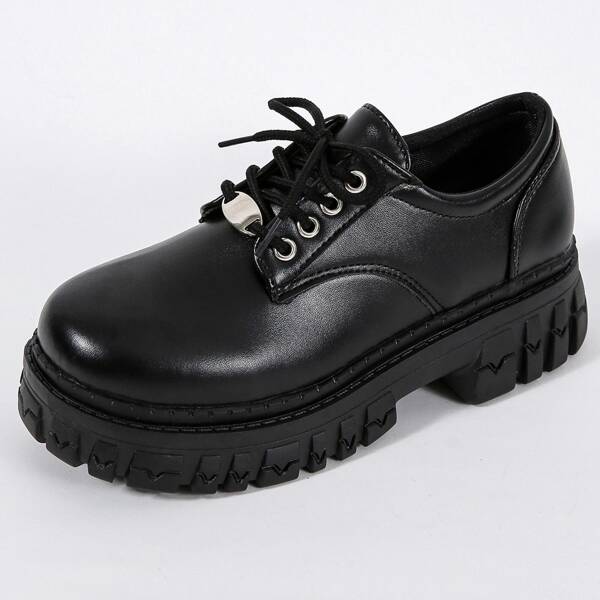 

Minimalist Lace Up Front Flatform Oxfords, Black
