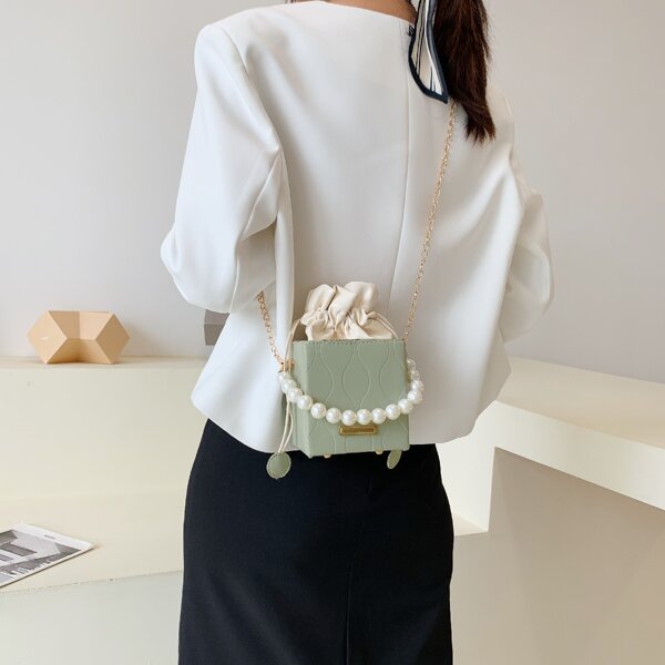 

Mini Faux Pearl Decor Bucket Bag, Green